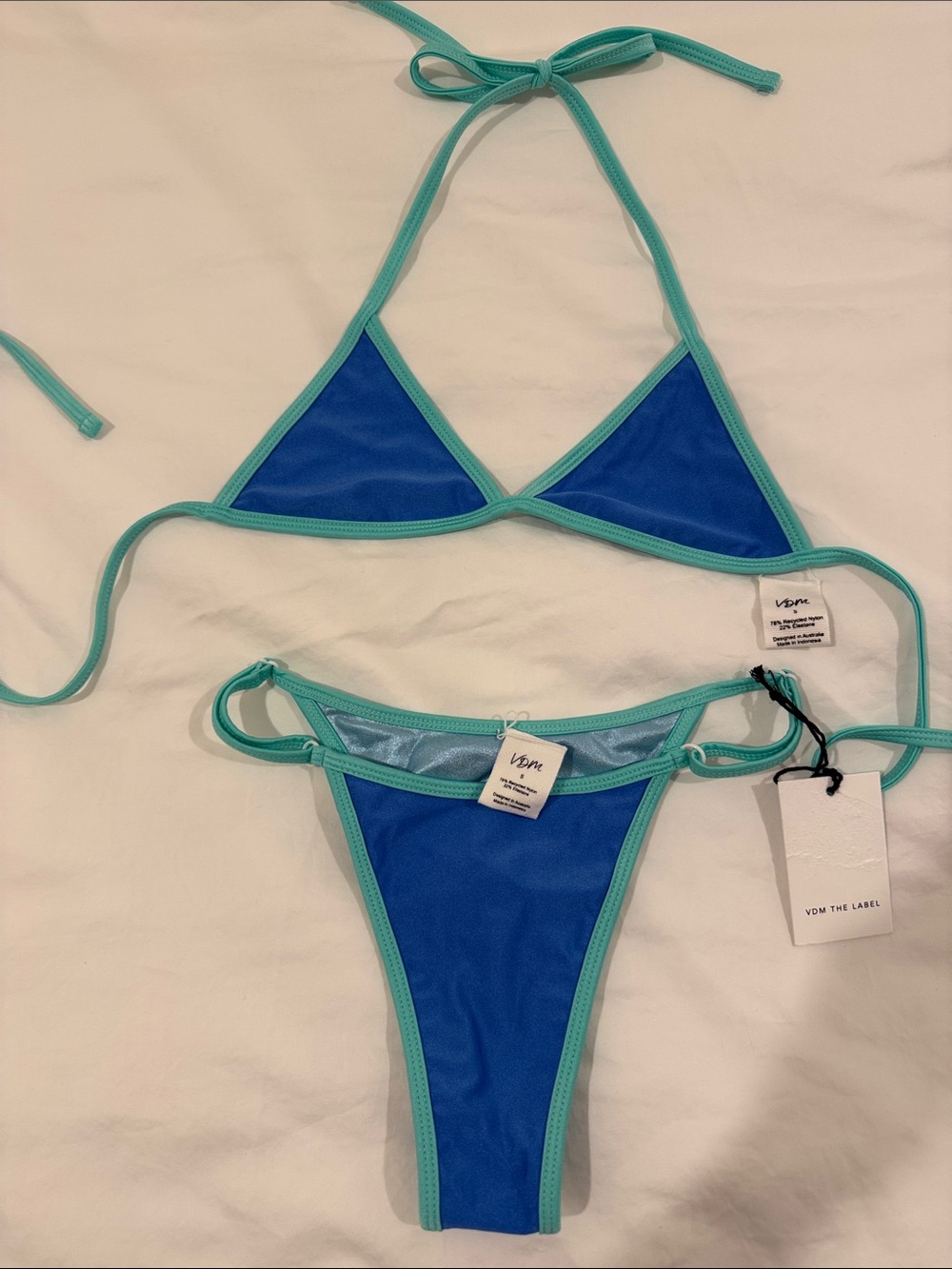 Vdm The Label Blue & Aqua Reversible Triangle Bikini Set